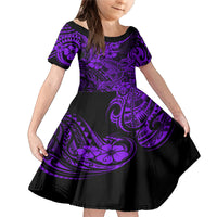 Hawaii Shark Family Matching Mermaid Dress and Hawaiian Shirt Polynesian Pattern Purple Version - Wonder Print Shop