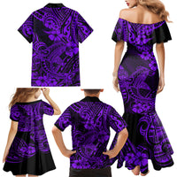 Hawaii Shark Family Matching Mermaid Dress and Hawaiian Shirt Polynesian Pattern Purple Version - Wonder Print Shop