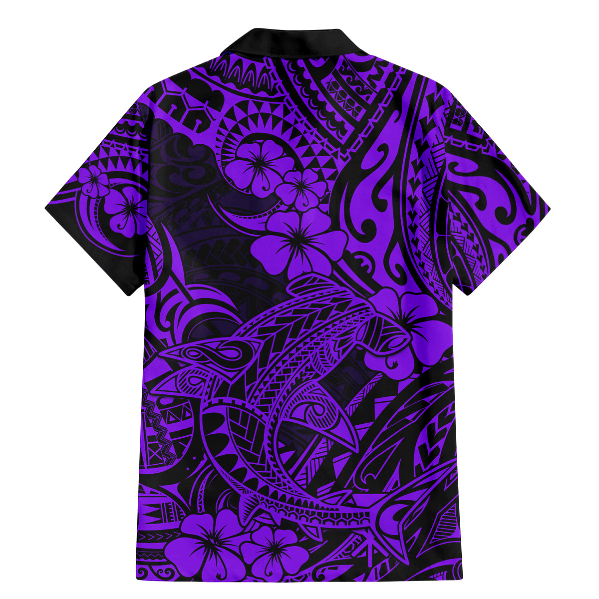 Hawaii Shark Family Matching Mermaid Dress and Hawaiian Shirt Polynesian Pattern Purple Version - Wonder Print Shop