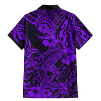 Hawaii Shark Family Matching Mermaid Dress and Hawaiian Shirt Polynesian Pattern Purple Version - Wonder Print Shop