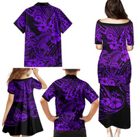 Hawaii Shark Family Matching Puletasi Dress and Hawaiian Shirt Polynesian Pattern Purple Version - Wonder Print Shop