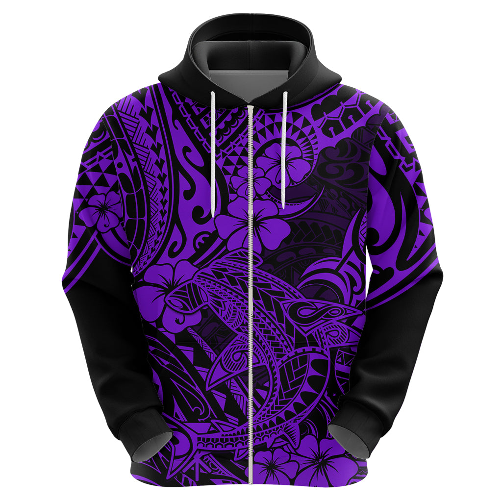 Hawaii Shark Hoodie Polynesian Pattern Purple Version - Wonder Print Shop