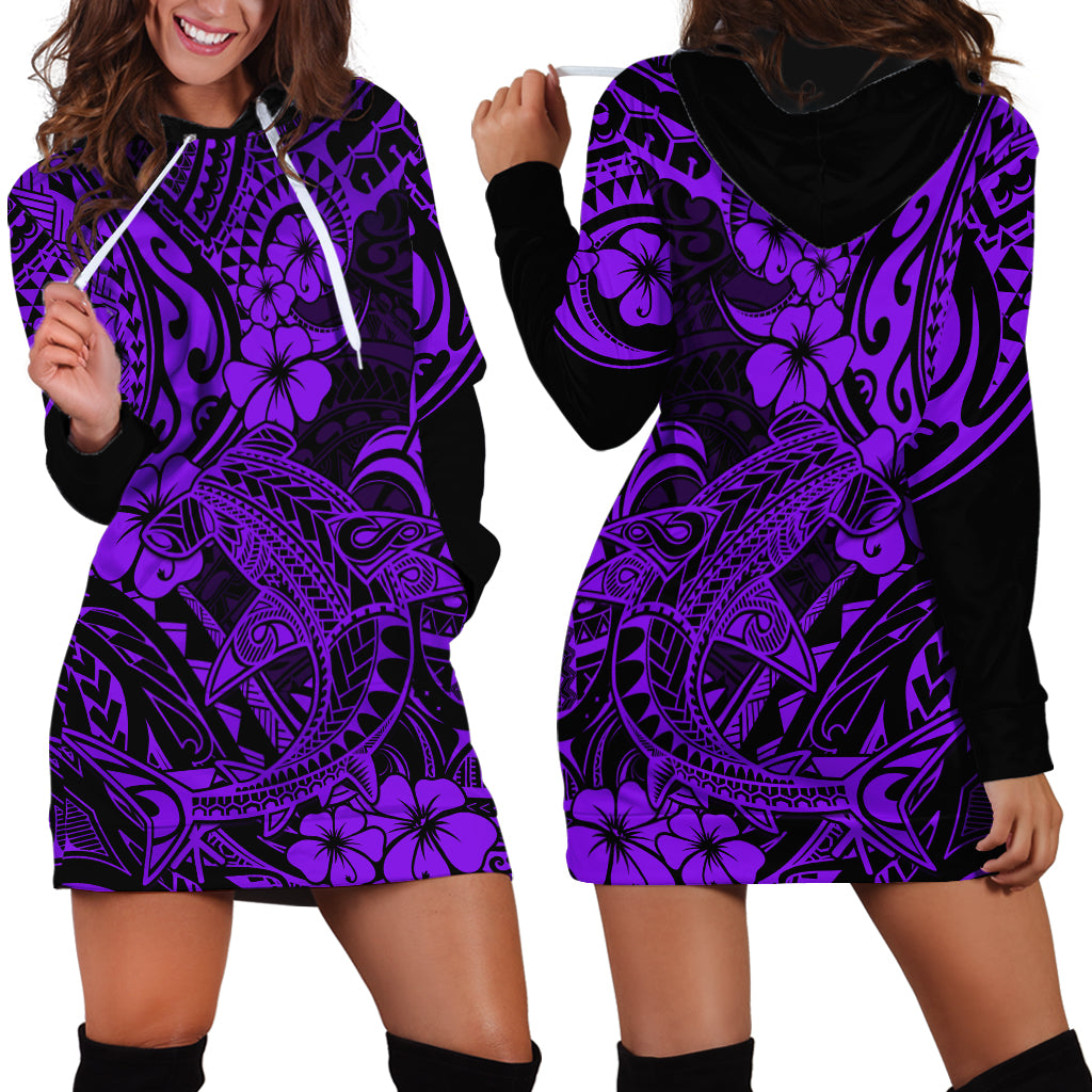 Hawaii Shark Hoodie Dress Polynesian Pattern Purple Version - Wonder Print Shop