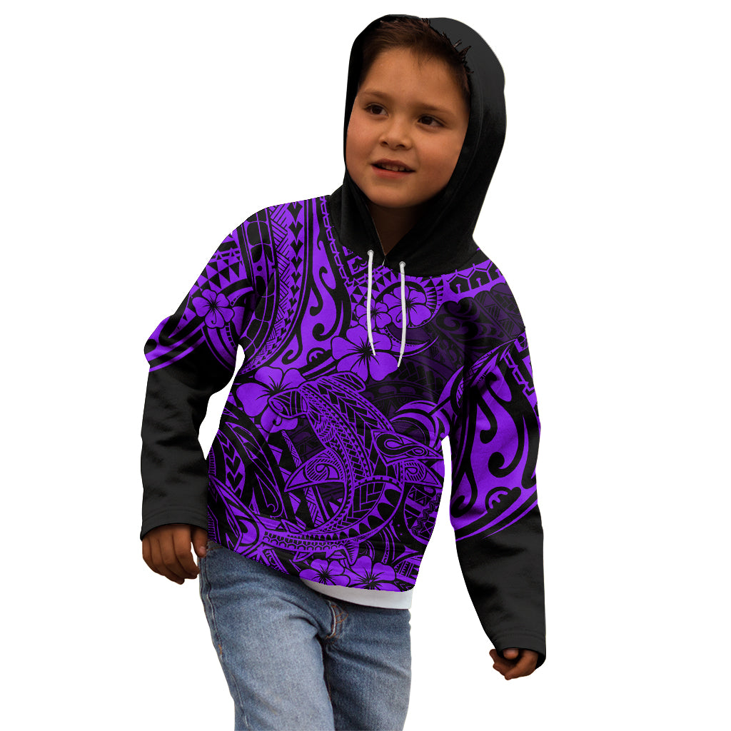 Hawaii Shark Kid Hoodie Polynesian Pattern Purple Version - Wonder Print Shop