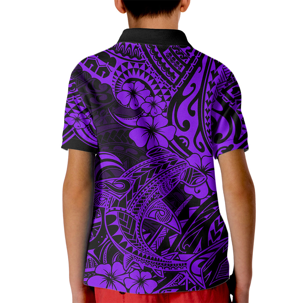 Hawaii Shark Kid Polo Shirt Polynesian Pattern Purple Version - Wonder Print Shop