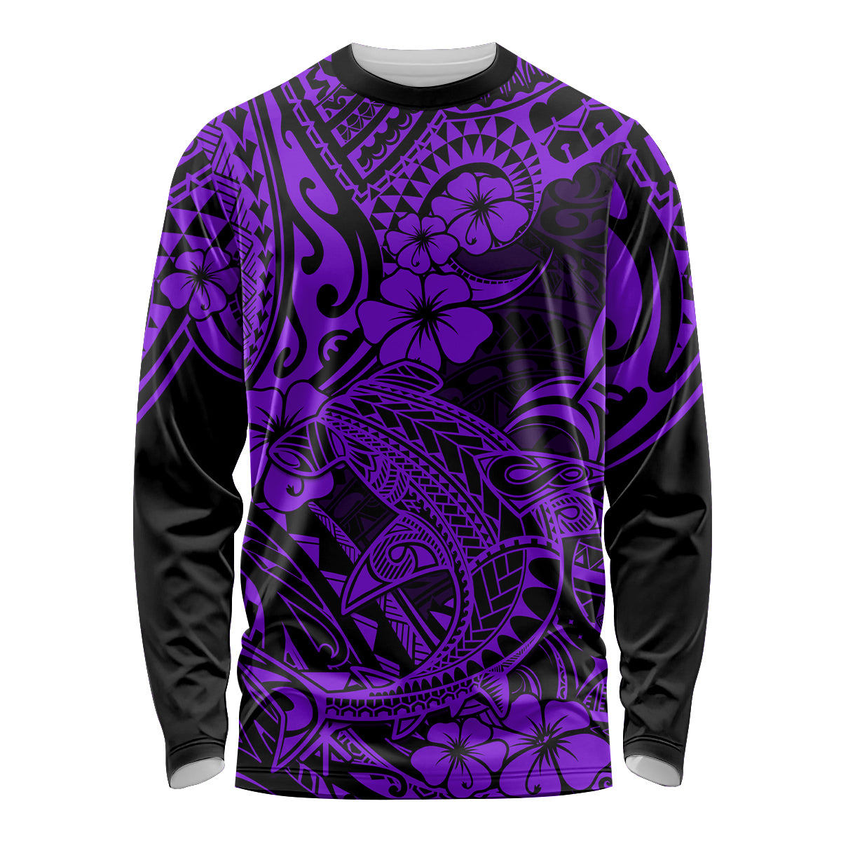 Hawaii Shark Long Sleeve Shirt Polynesian Pattern Purple Version - Wonder Print Shop