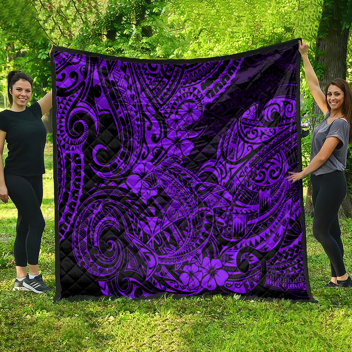 Hawaii Shark Quilt Polynesian Pattern Purple Version - Wonder Print Shop