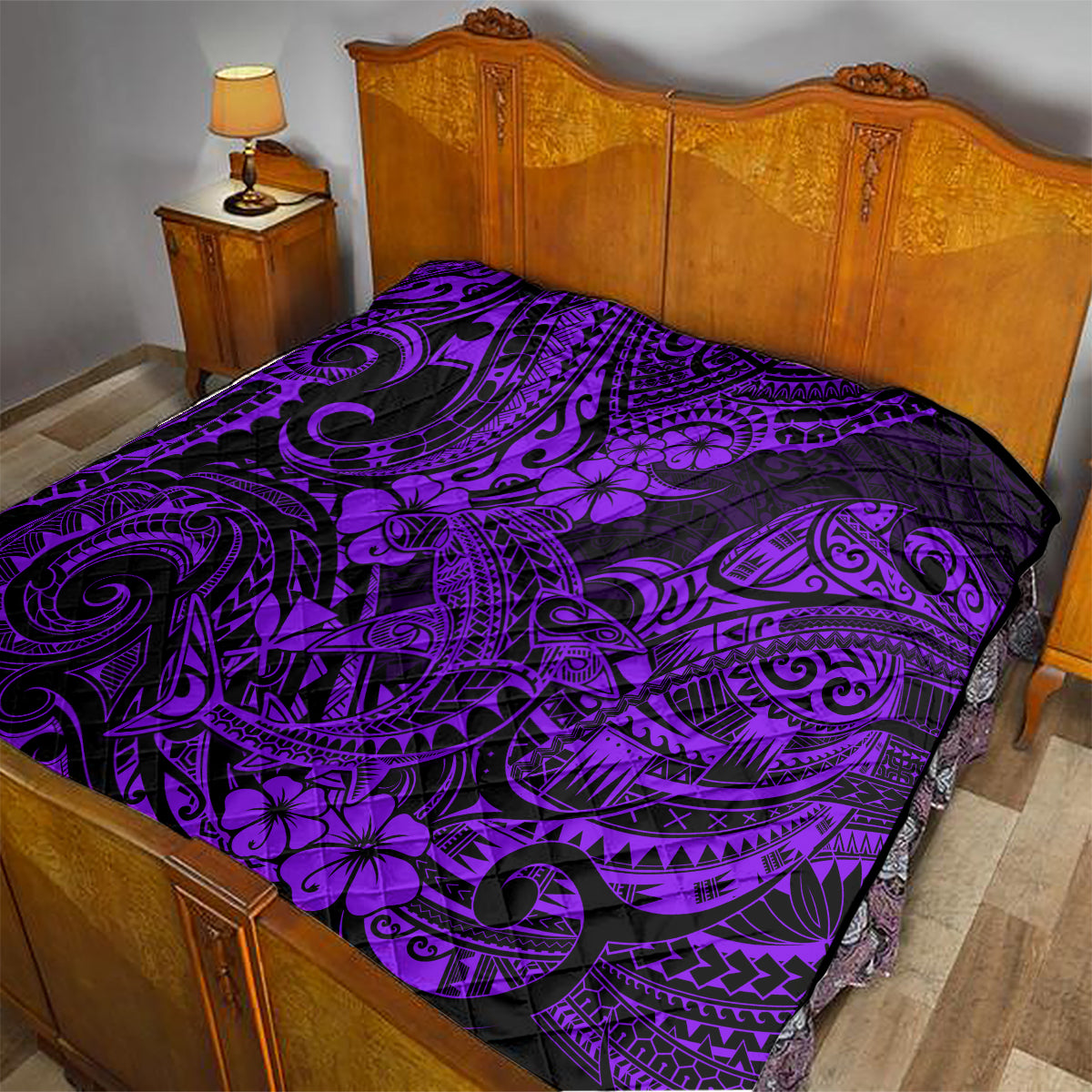 Hawaii Shark Quilt Polynesian Pattern Purple Version - Wonder Print Shop