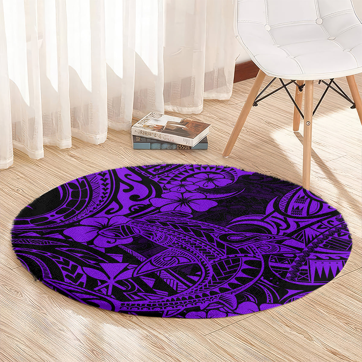 hawaii-shark-round-carpet-polynesian-pattern-purple-version