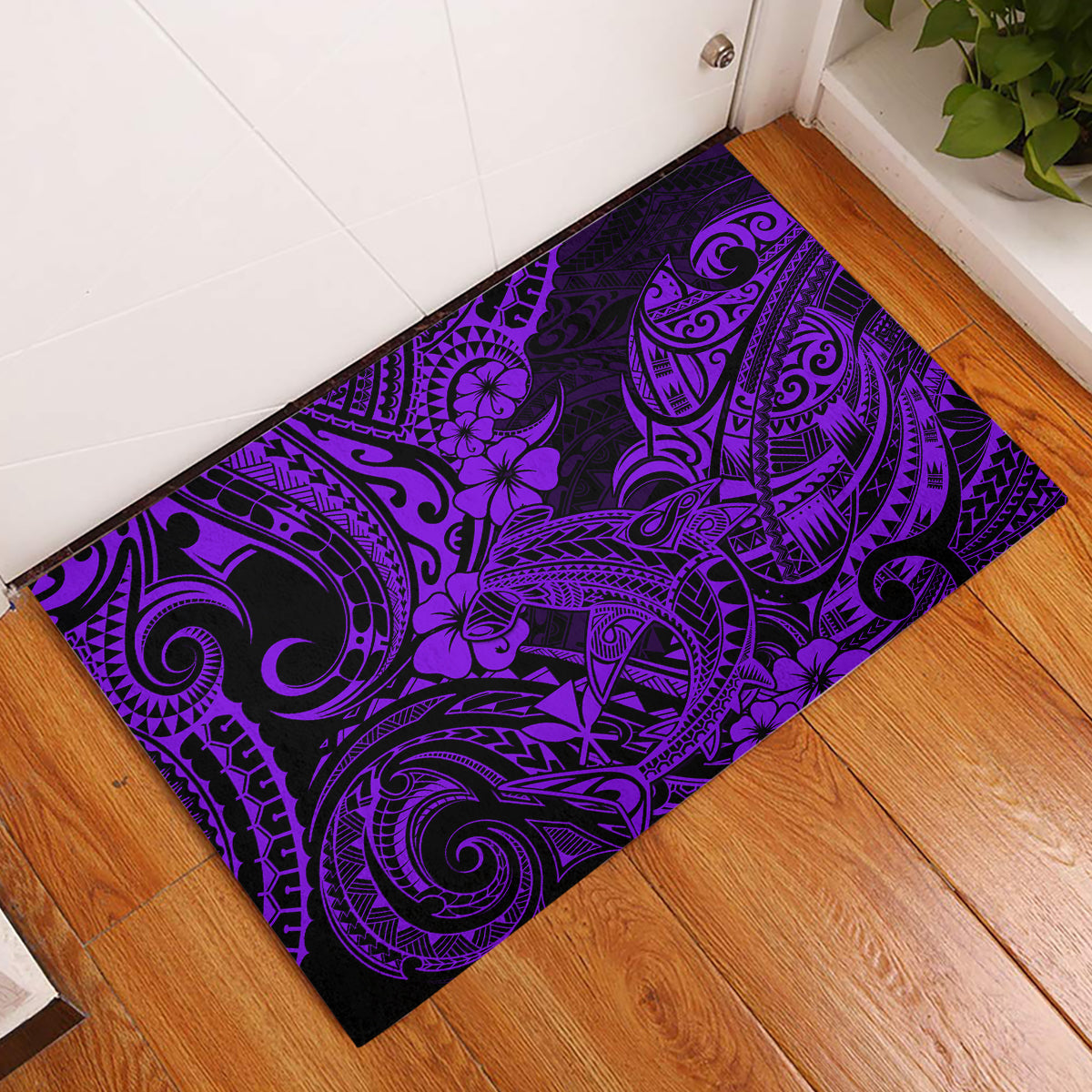 Hawaii Shark Rubber Doormat Polynesian Pattern Purple Version - Wonder Print Shop