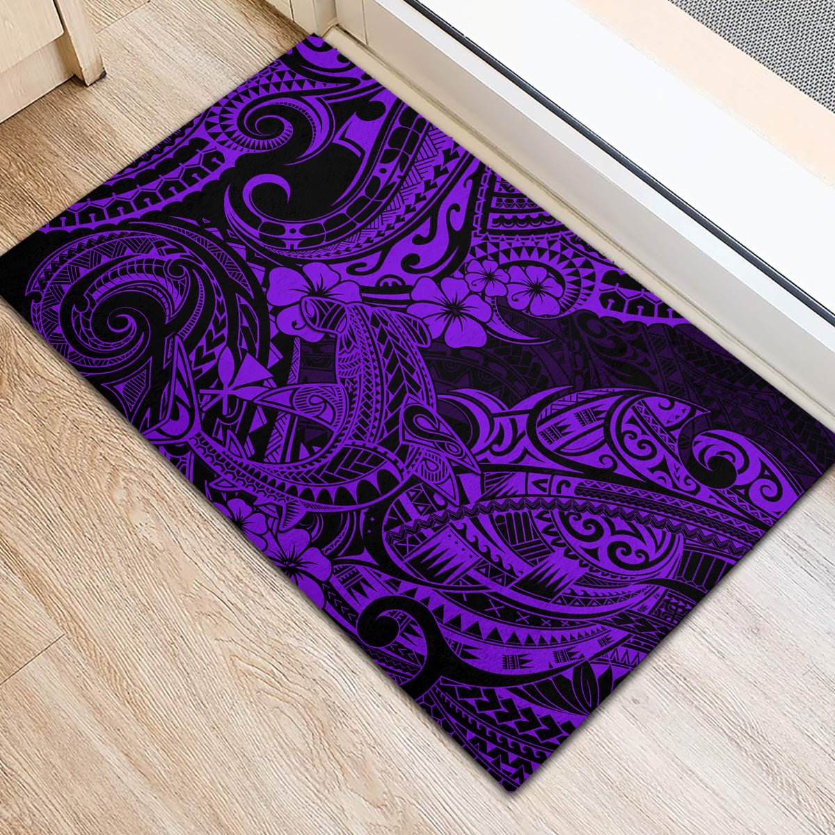 Hawaii Shark Rubber Doormat Polynesian Pattern Purple Version - Wonder Print Shop