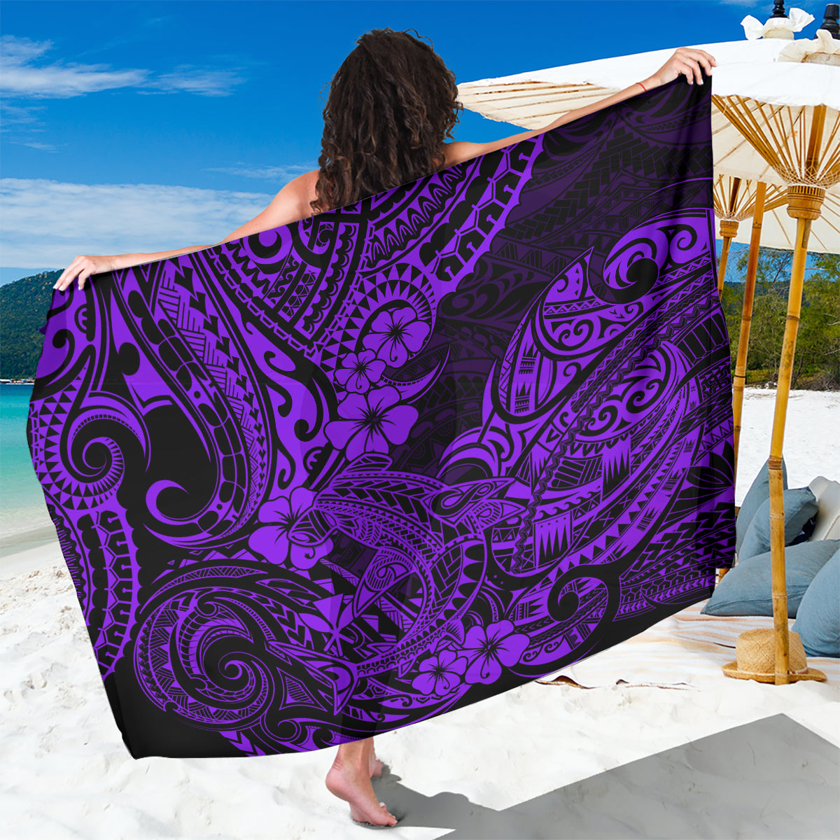Hawaii Shark Sarong Polynesian Pattern Purple Version - Wonder Print Shop