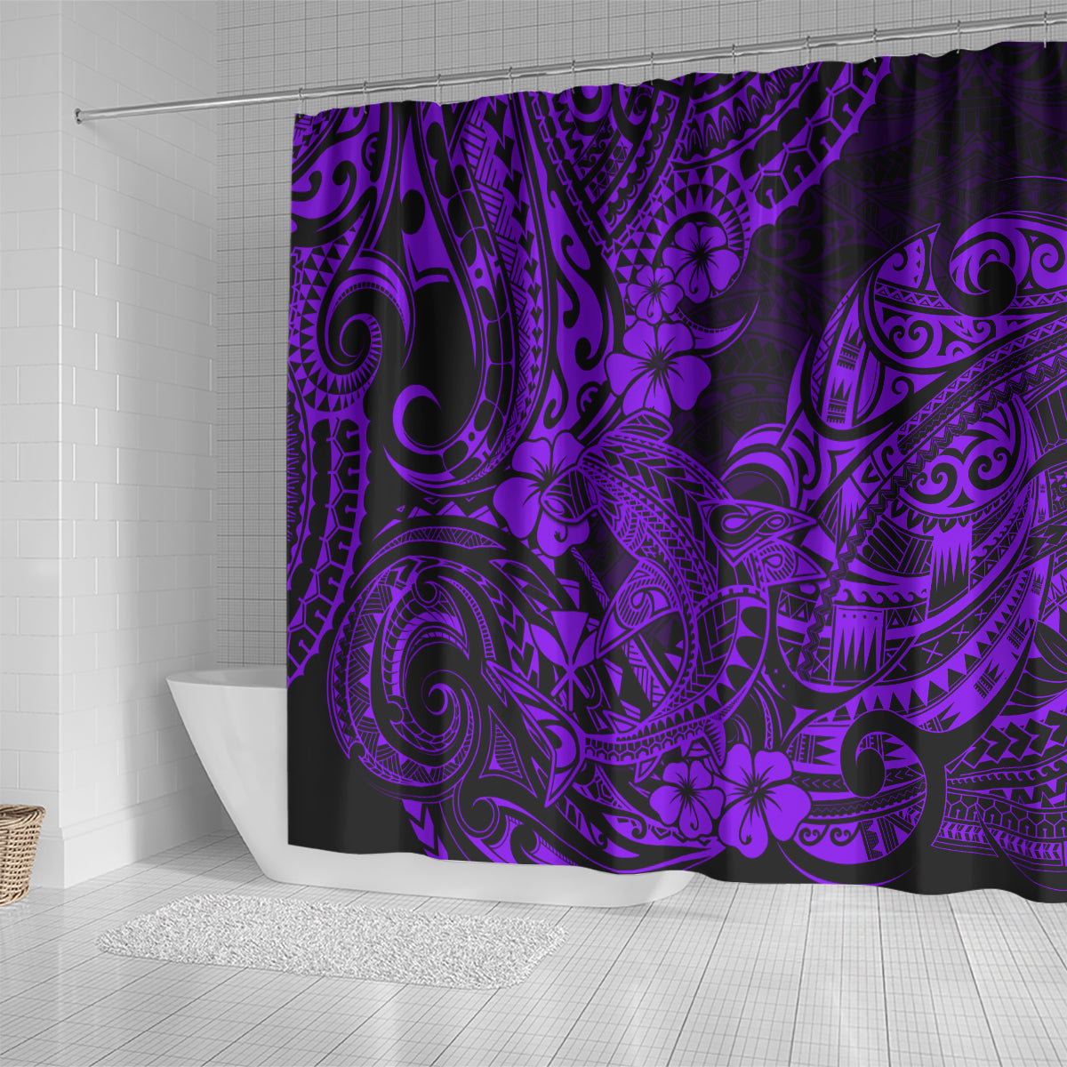 hawaii-shark-shower-curtain-polynesian-pattern-purple-version