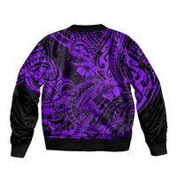 Hawaii Shark Sleeve Zip Bomber Jacket Polynesian Pattern Purple Version - Wonder Print Shop