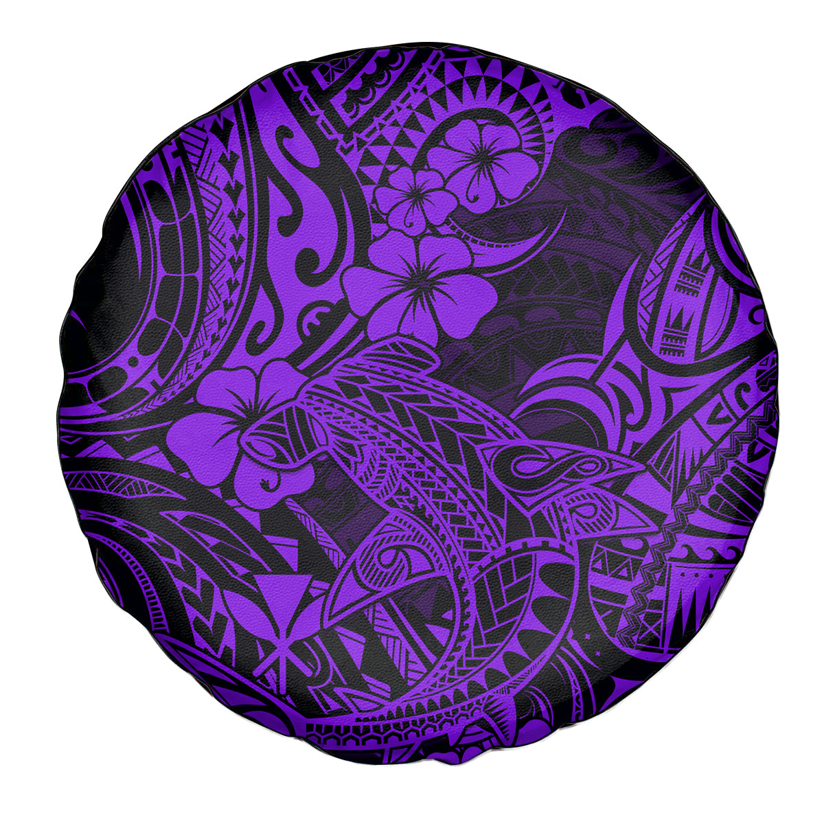 Hawaii Shark Spare Tire Cover Polynesian Pattern Purple Version - Wonder Print Shop