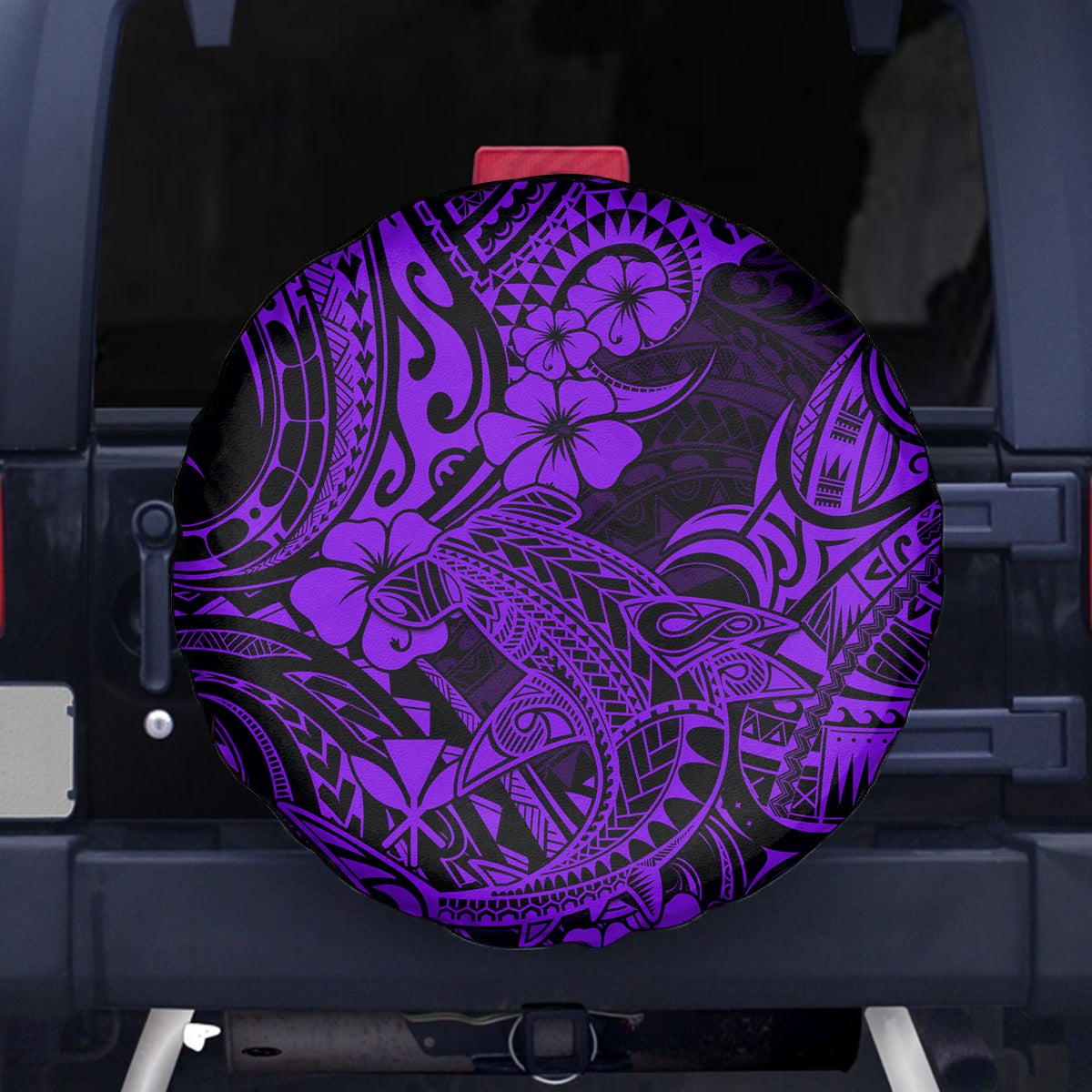 Hawaii Shark Spare Tire Cover Polynesian Pattern Purple Version - Wonder Print Shop