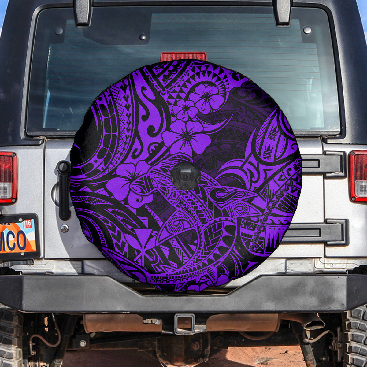 Hawaii Shark Spare Tire Cover Polynesian Pattern Purple Version - Wonder Print Shop