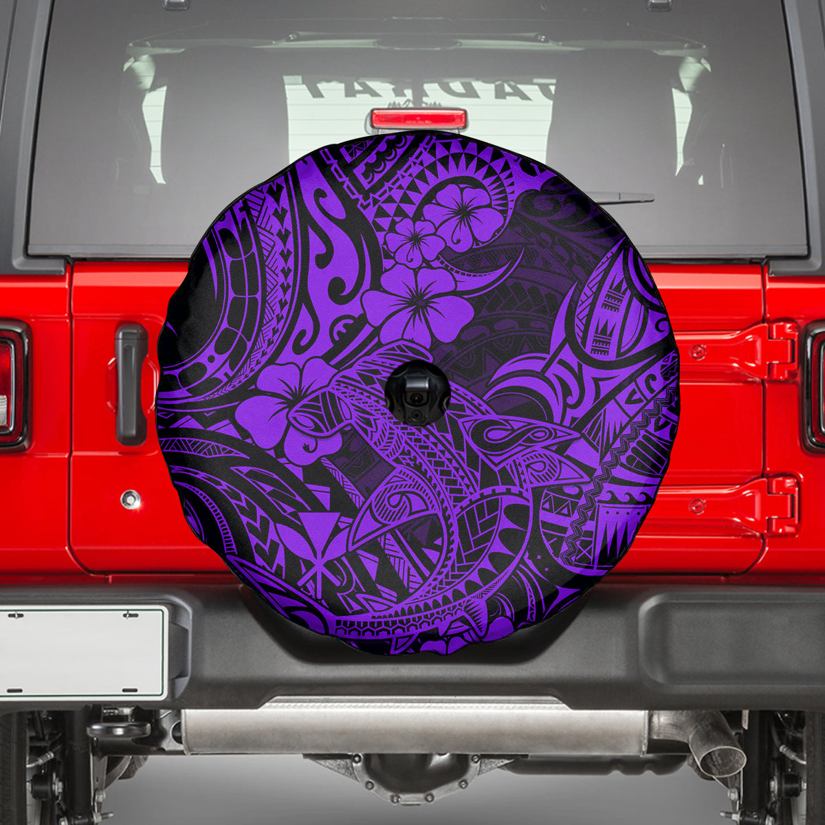 Hawaii Shark Spare Tire Cover Polynesian Pattern Purple Version - Wonder Print Shop