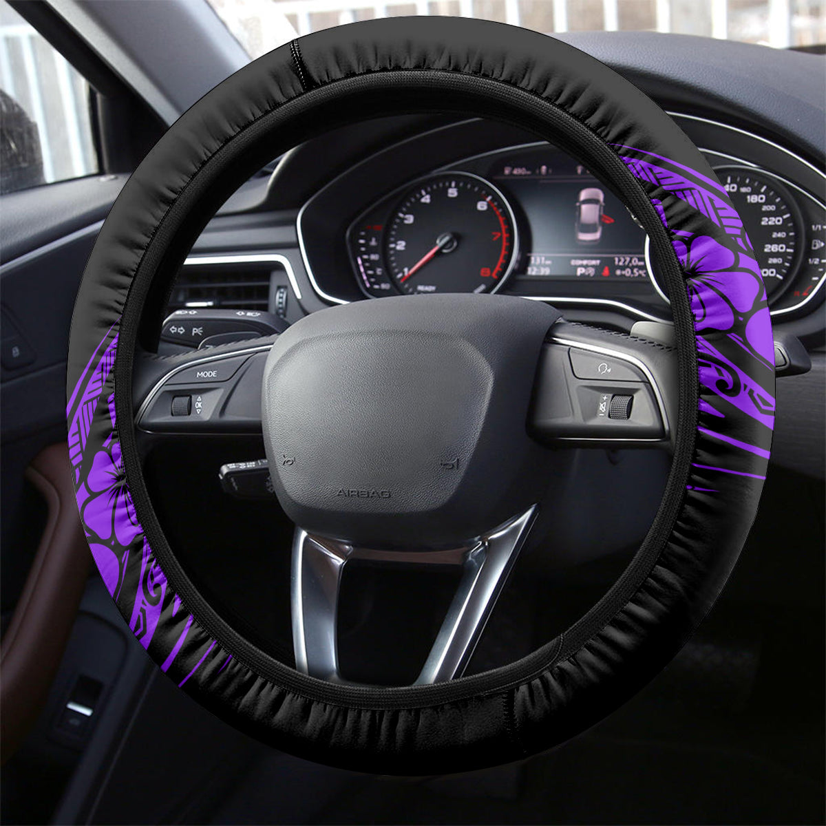 Hawaii Shark Steering Wheel Cover Polynesian Pattern Purple Version - Wonder Print Shop