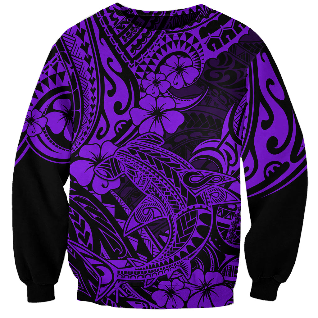 Hawaii Shark Sweatshirt Polynesian Pattern Purple Version - Wonder Print Shop