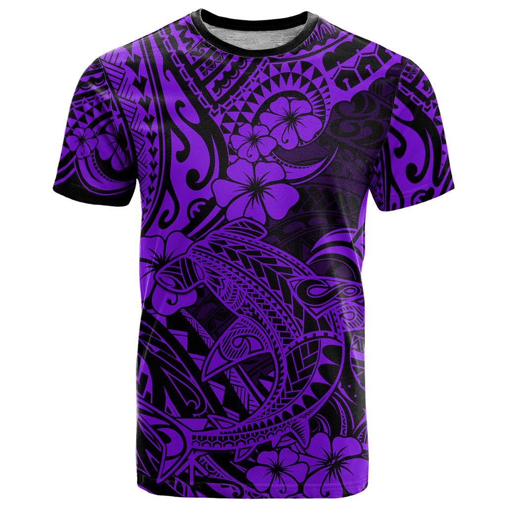 Hawaii Shark T Shirt Polynesian Pattern Purple Version - Wonder Print Shop