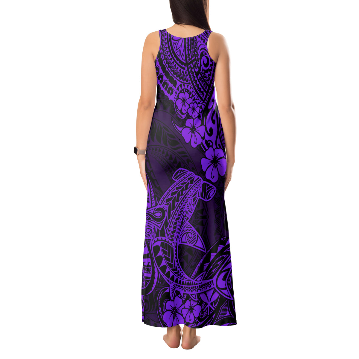 Hawaii Shark Tank Maxi Dress Polynesian Pattern Purple Version - Wonder Print Shop