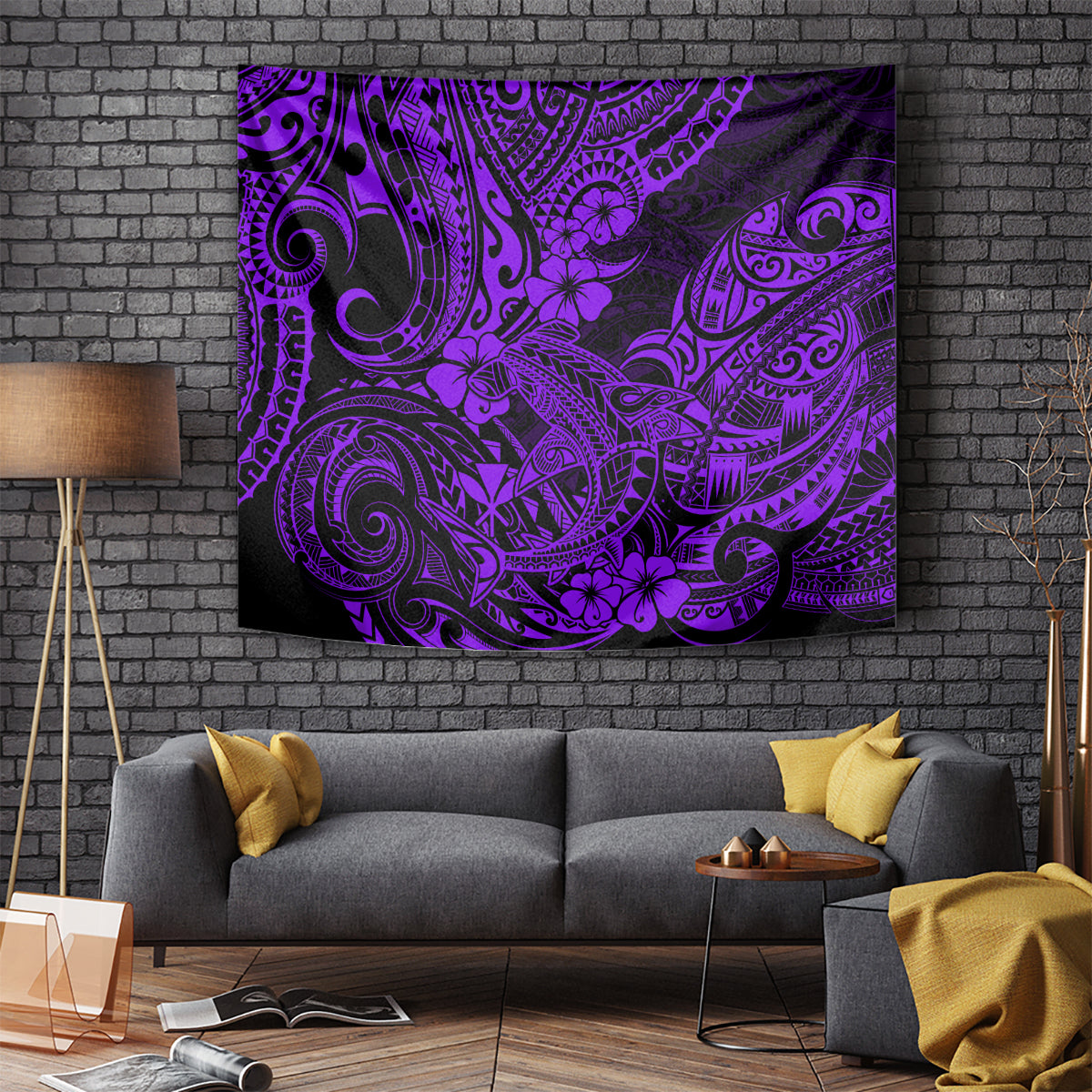 Hawaii Shark Tapestry Polynesian Pattern Purple Version - Wonder Print Shop