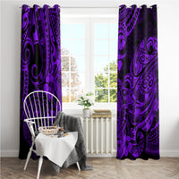 Hawaii Shark Window Curtain Polynesian Pattern Purple Version - Wonder Print Shop