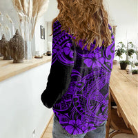 Hawaii Shark Women Casual Shirt Polynesian Pattern Purple Version - Wonder Print Shop