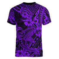 Hawaii Shark Women V Neck T Shirt Polynesian Pattern Purple Version - Wonder Print Shop