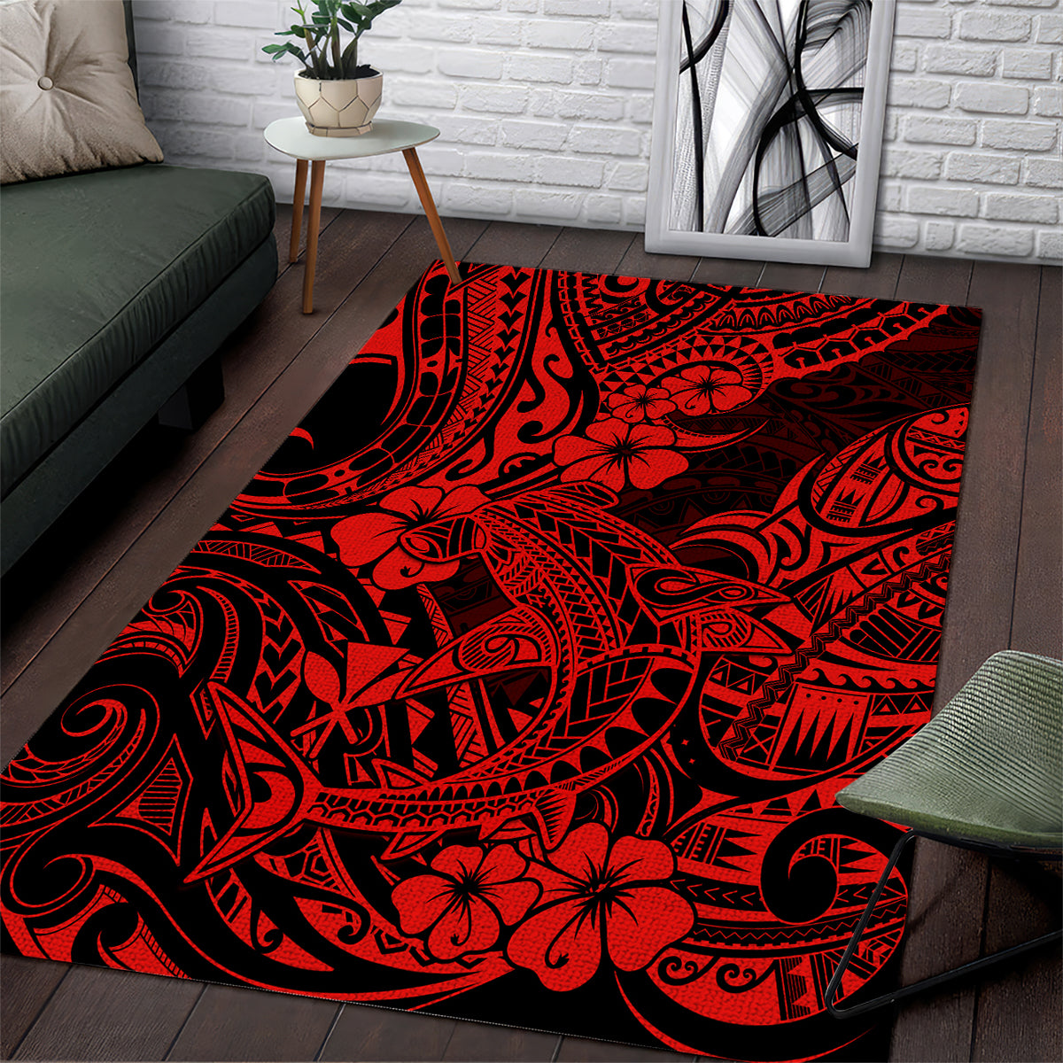 Hawaii Shark Area Rug Polynesian Pattern Red Version - Wonder Print Shop