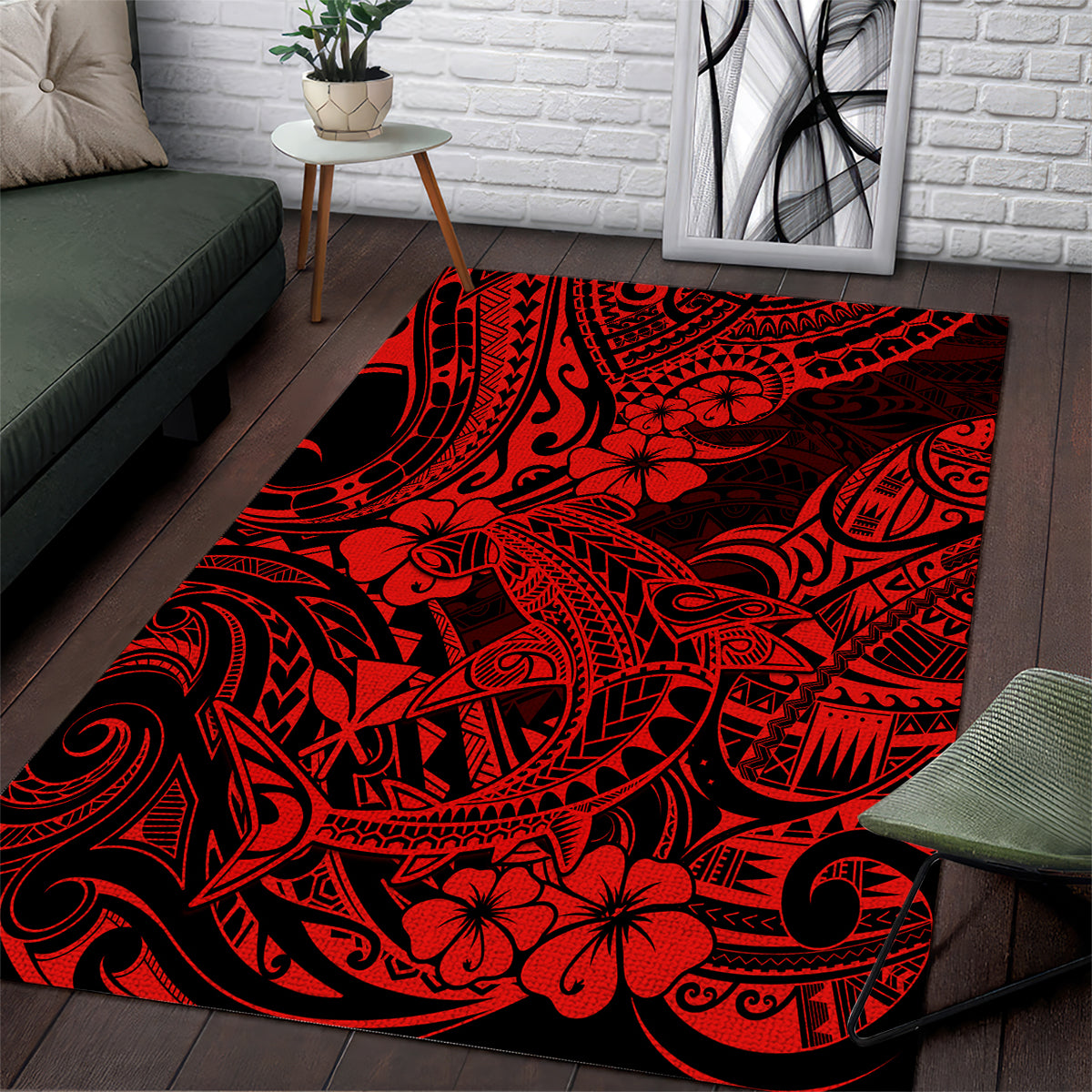 hawaii-shark-area-rug-polynesian-pattern-red-version