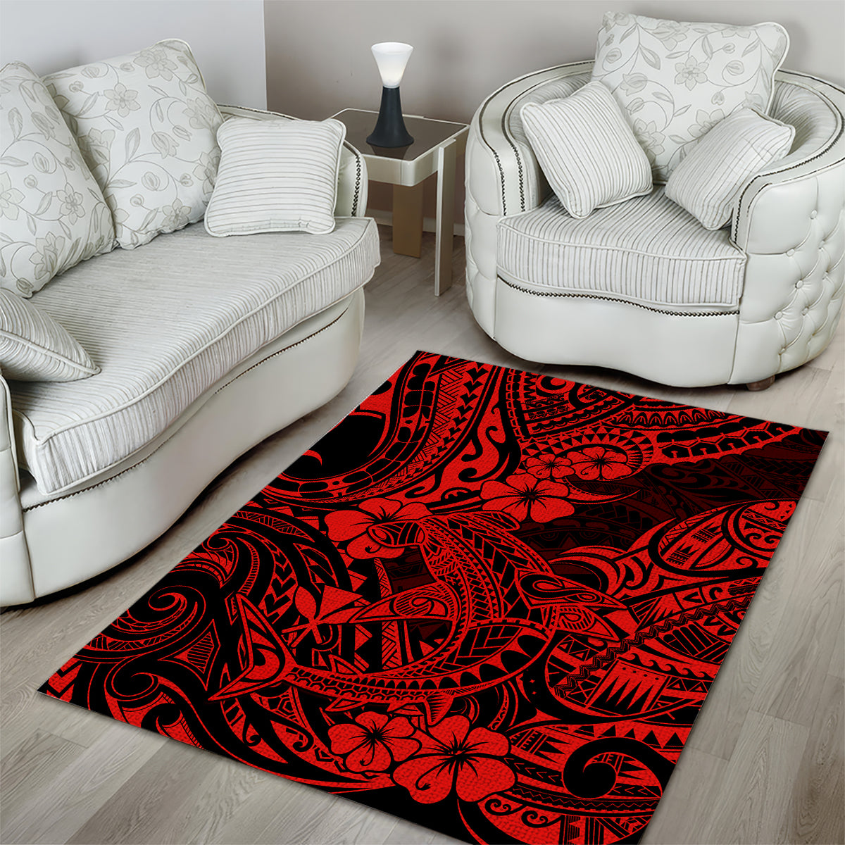 Hawaii Shark Area Rug Polynesian Pattern Red Version - Wonder Print Shop