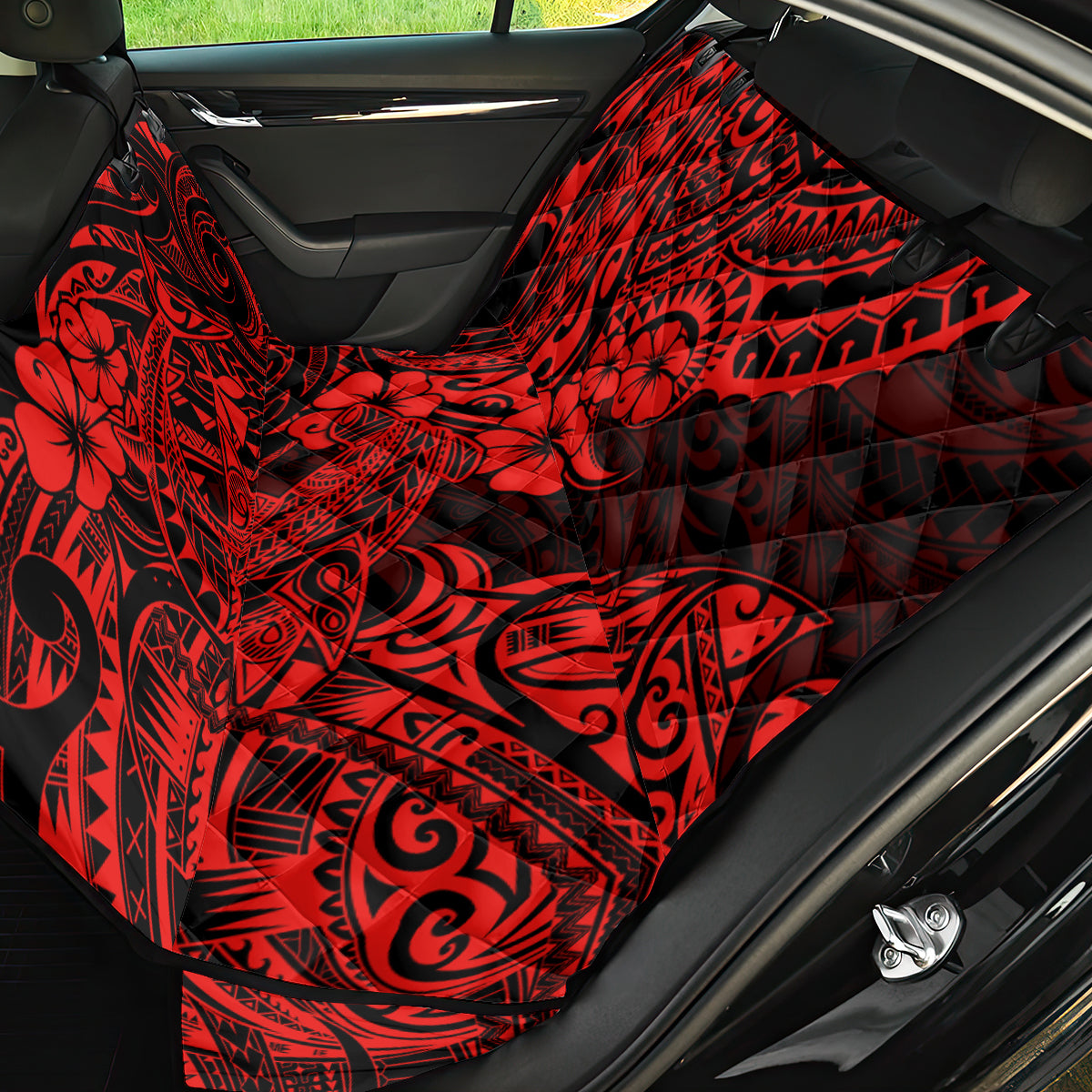 Hawaii Shark Back Car Seat Cover Polynesian Pattern Red Version - Wonder Print Shop