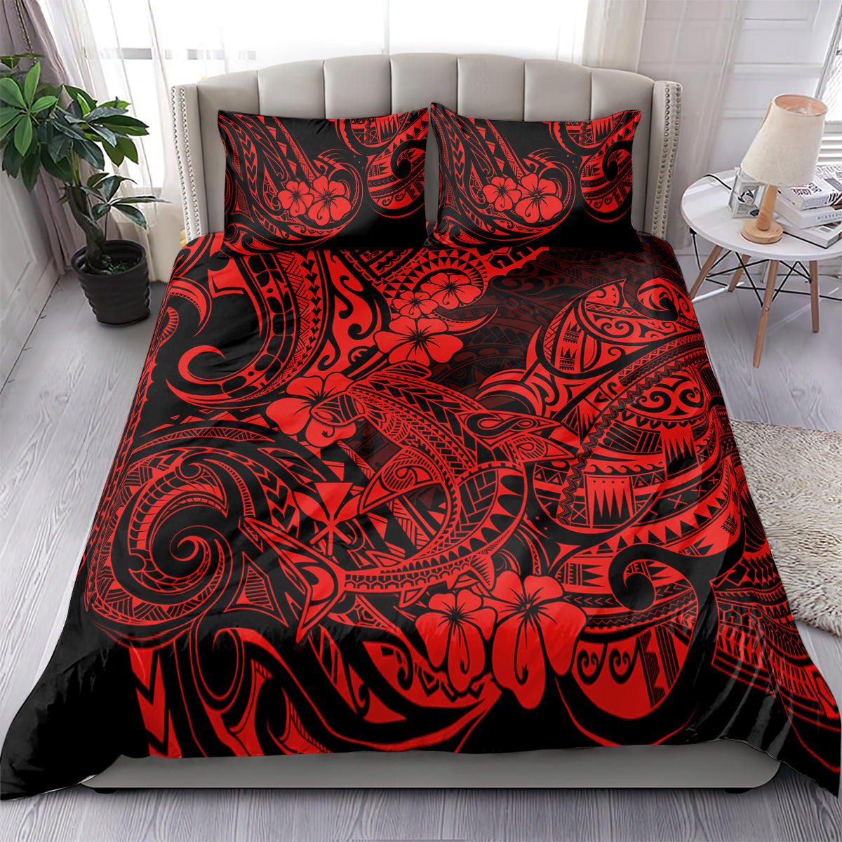 Hawaii Shark Bedding Set Polynesian Pattern Red Version - Wonder Print Shop