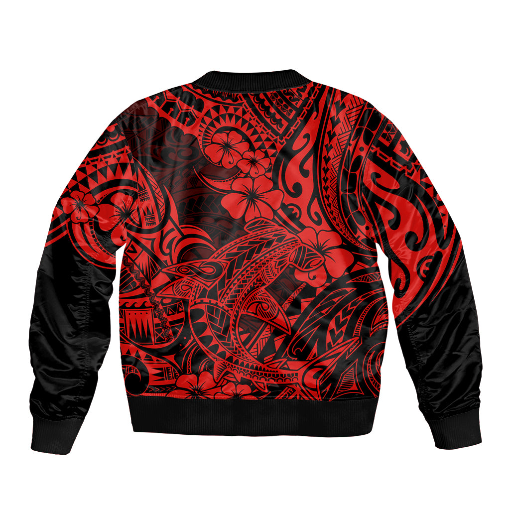 Hawaii Shark Bomber Jacket Polynesian Pattern Red Version - Wonder Print Shop