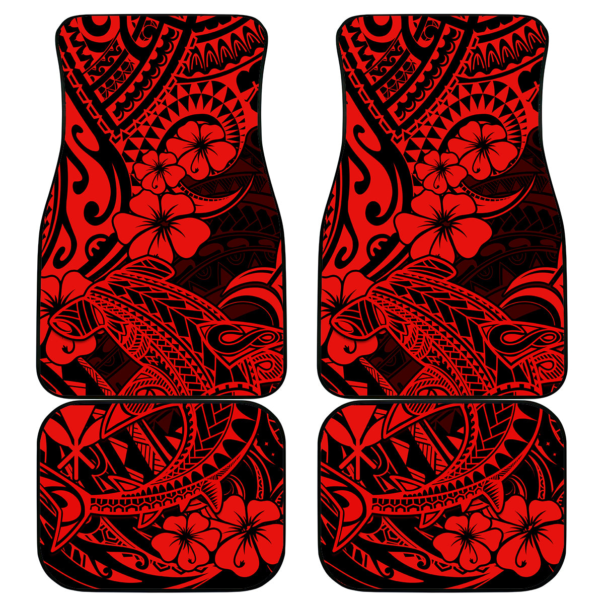 Hawaii Shark Car Mats Polynesian Pattern Red Version - Wonder Print Shop