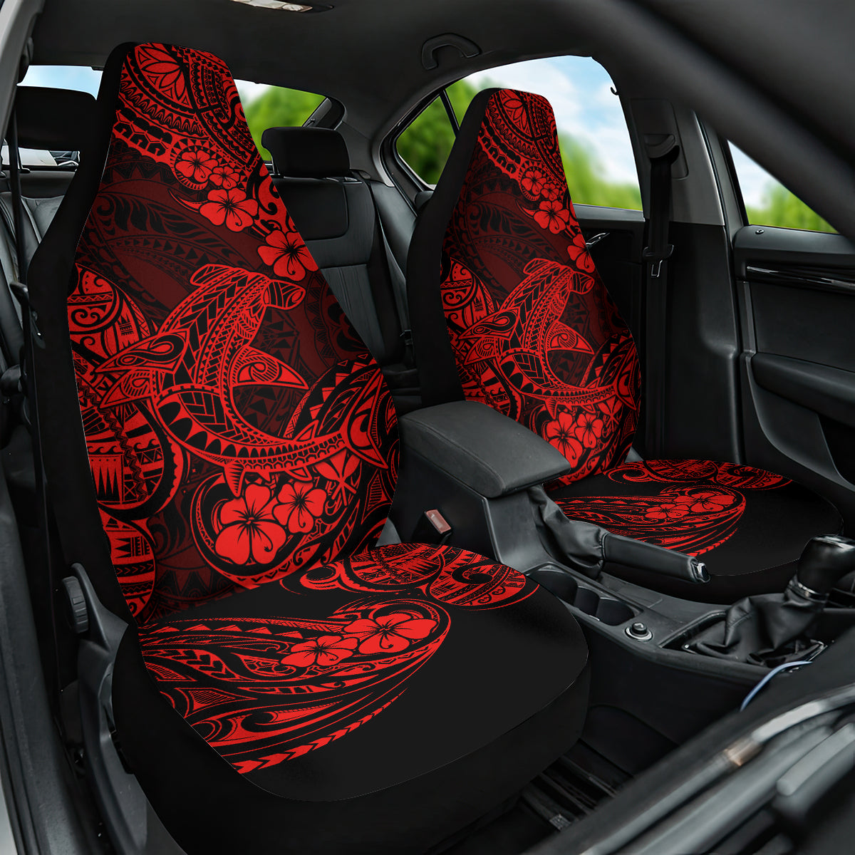 Hawaii Shark Car Seat Cover Polynesian Pattern Red Version - Wonder Print Shop