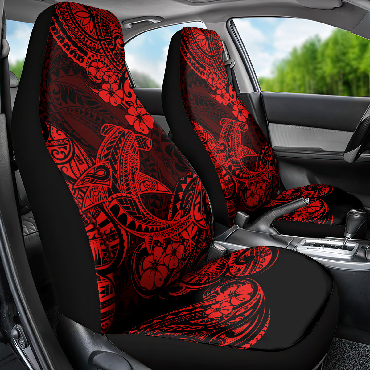 Hawaii Shark Car Seat Cover Polynesian Pattern Red Version - Wonder Print Shop