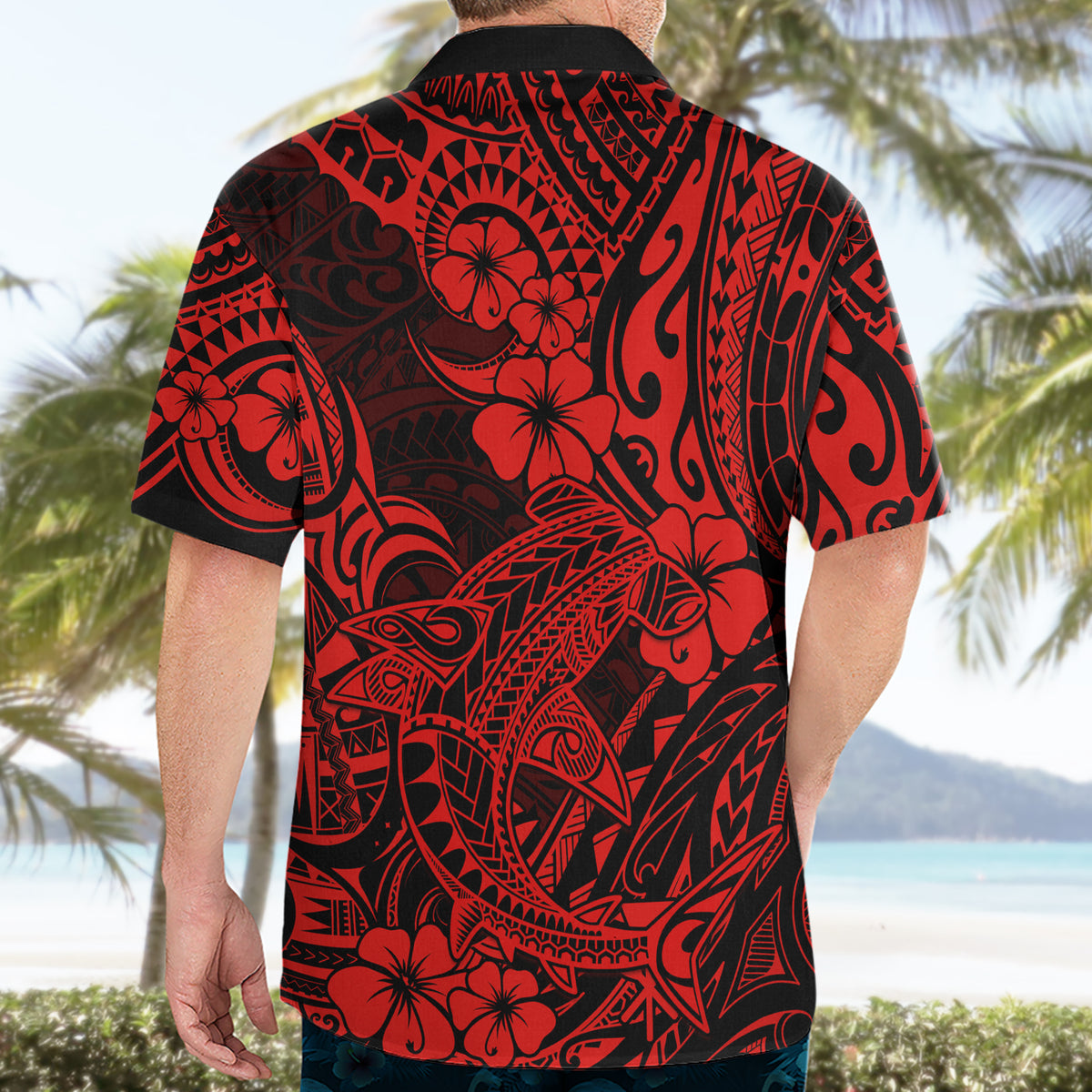 Hawaii Shark Hawaiian Shirt Polynesian Pattern Red Version - Wonder Print Shop
