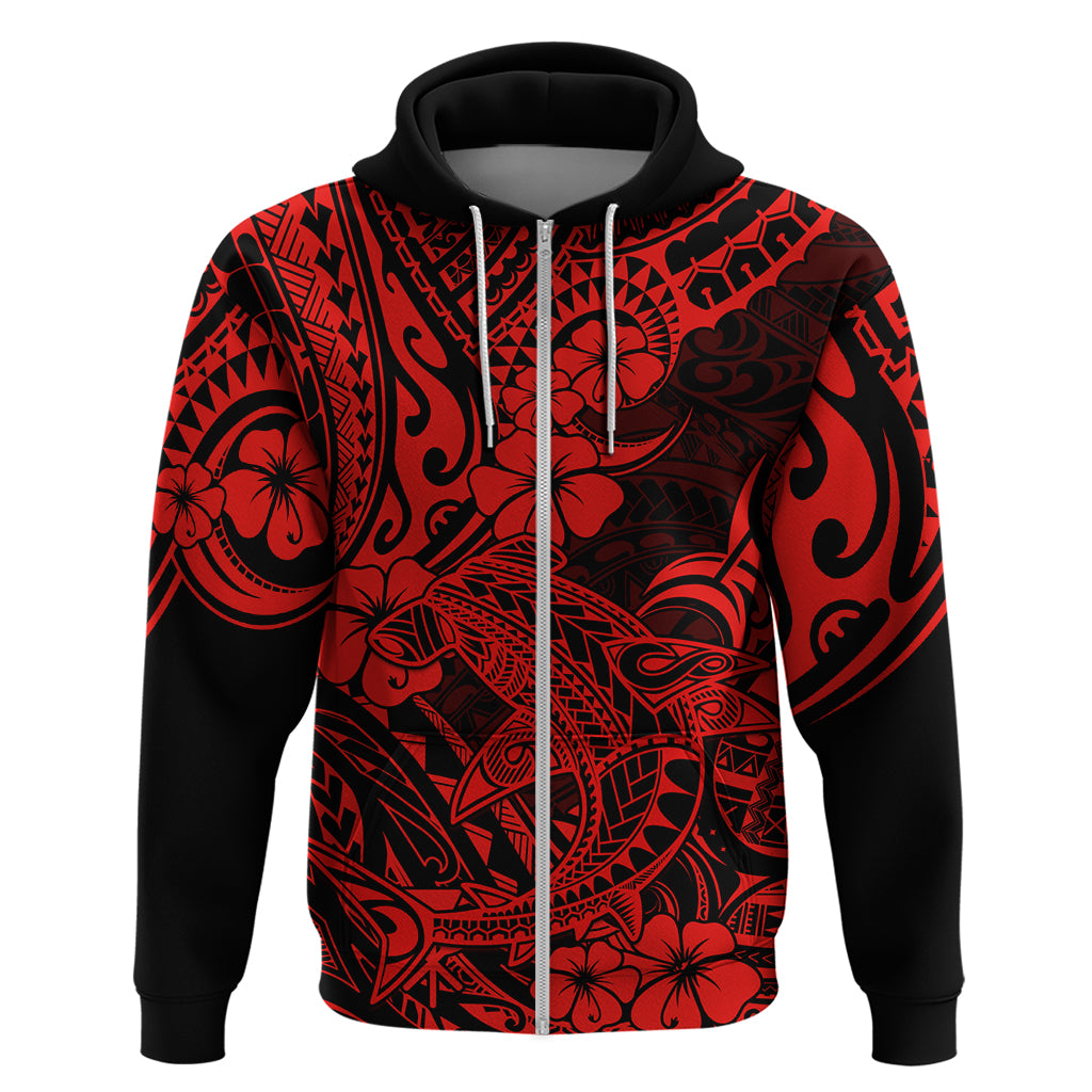 Hawaii Shark Hoodie Polynesian Pattern Red Version - Wonder Print Shop