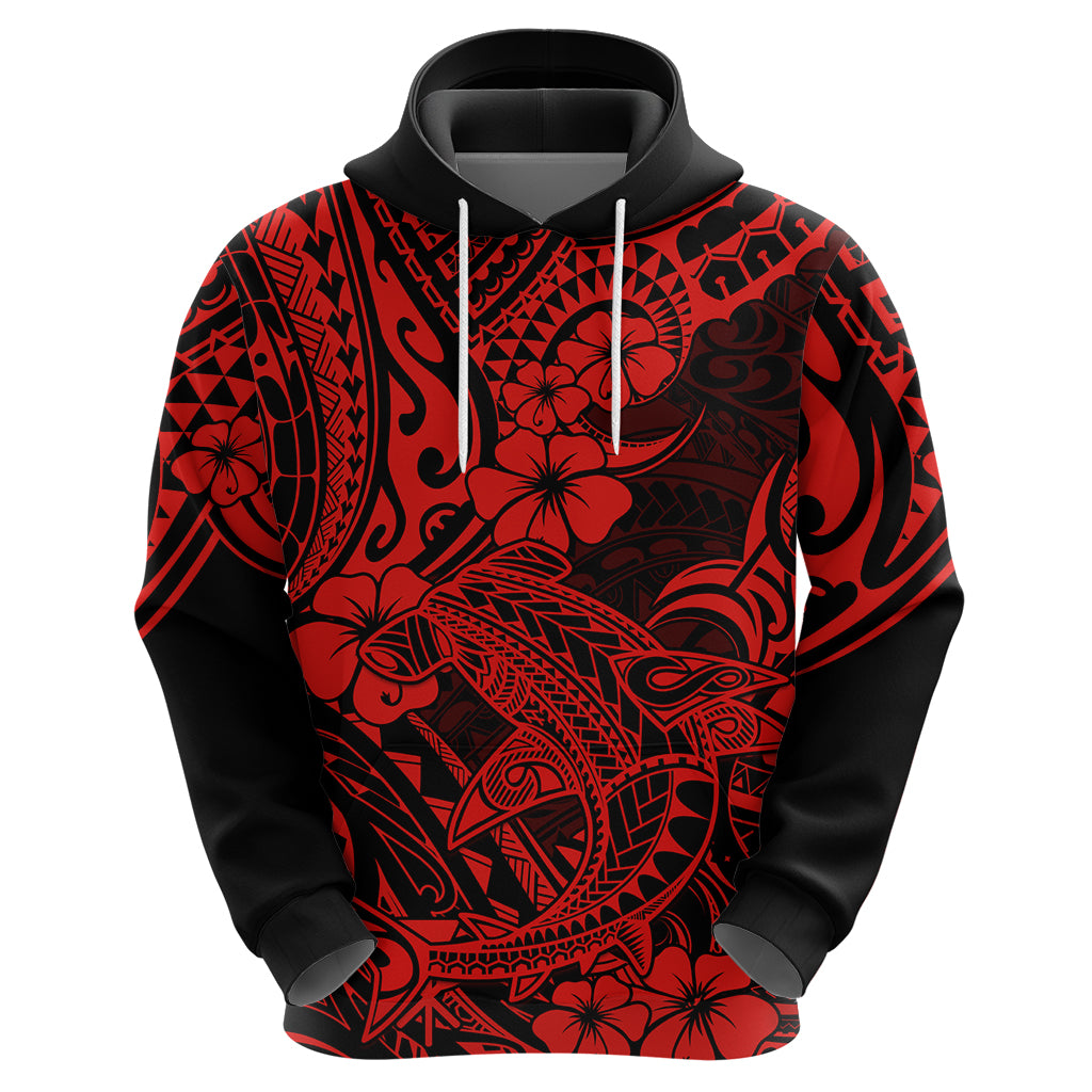 Hawaii Shark Hoodie Polynesian Pattern Red Version - Wonder Print Shop