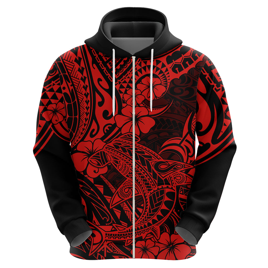 Hawaii Shark Hoodie Polynesian Pattern Red Version - Wonder Print Shop