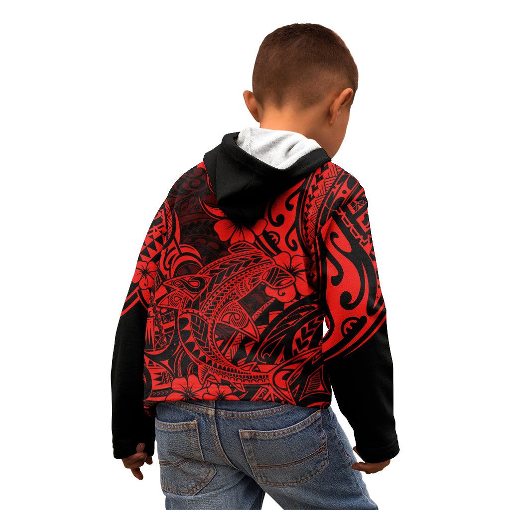 Hawaii Shark Kid Hoodie Polynesian Pattern Red Version - Wonder Print Shop