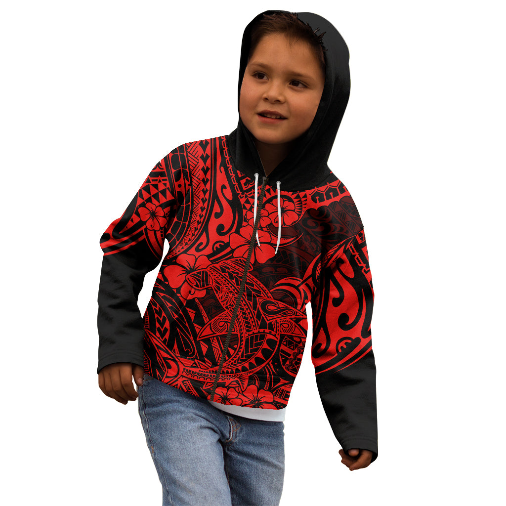 Hawaii Shark Kid Hoodie Polynesian Pattern Red Version - Wonder Print Shop