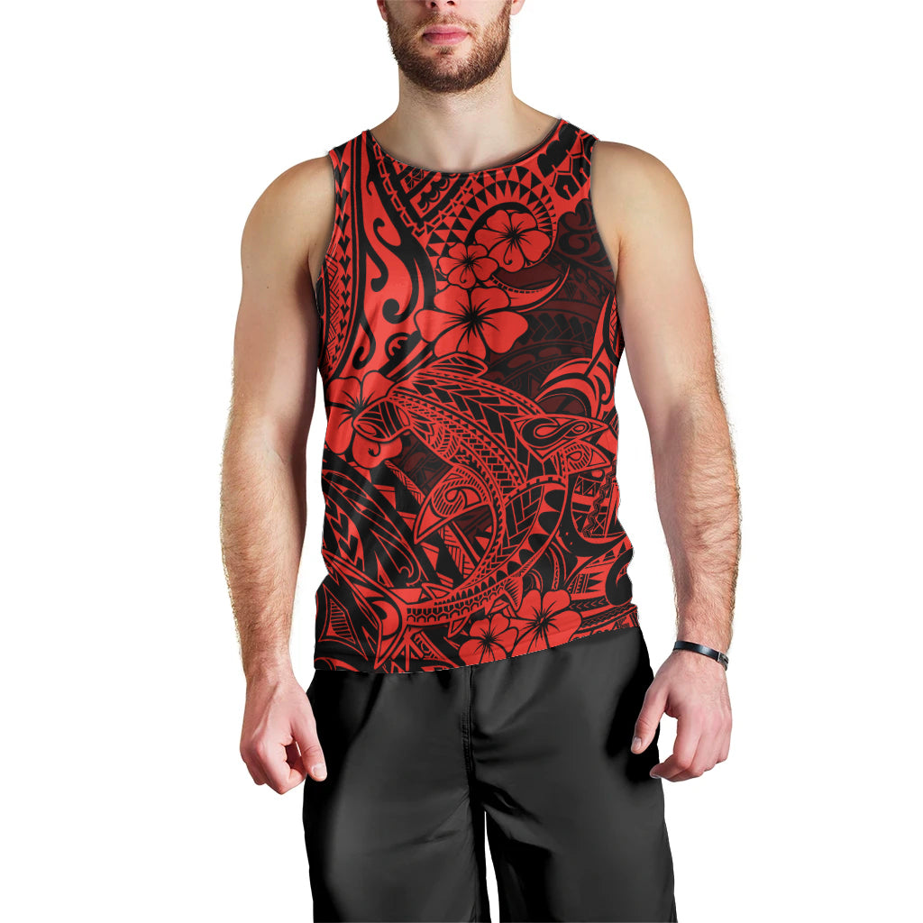 Hawaii Shark Men Tank Top Polynesian Pattern Red Version - Wonder Print Shop