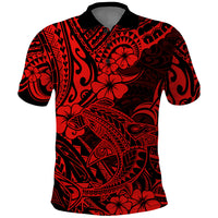 Hawaii Shark Polo Shirt Polynesian Pattern Red Version - Wonder Print Shop