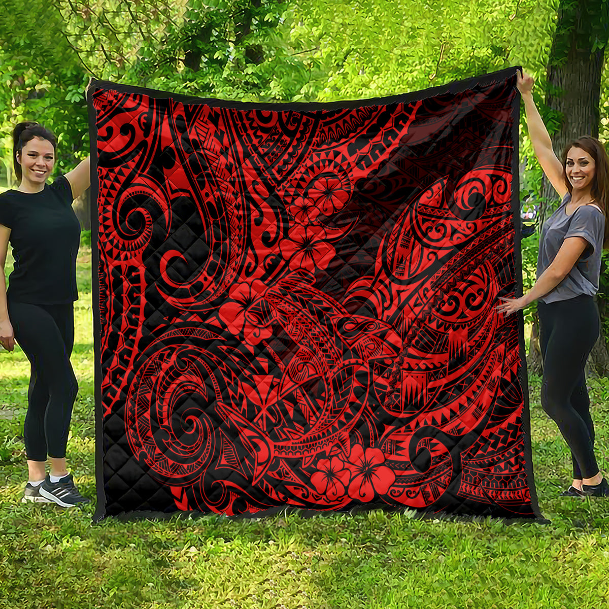 Hawaii Shark Quilt Polynesian Pattern Red Version - Wonder Print Shop