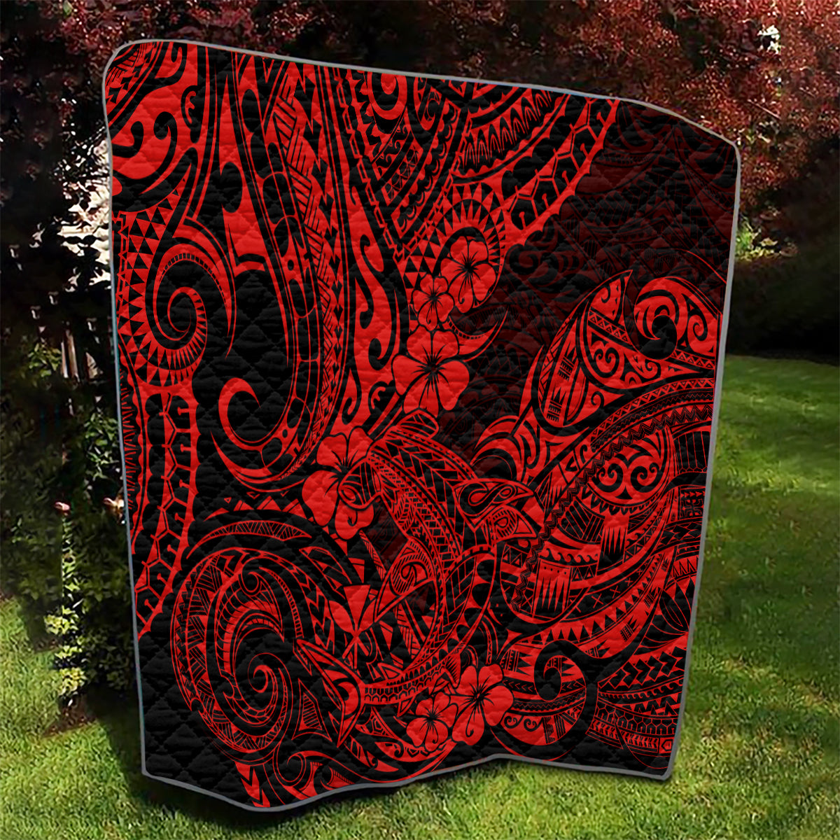 Hawaii Shark Quilt Polynesian Pattern Red Version - Wonder Print Shop