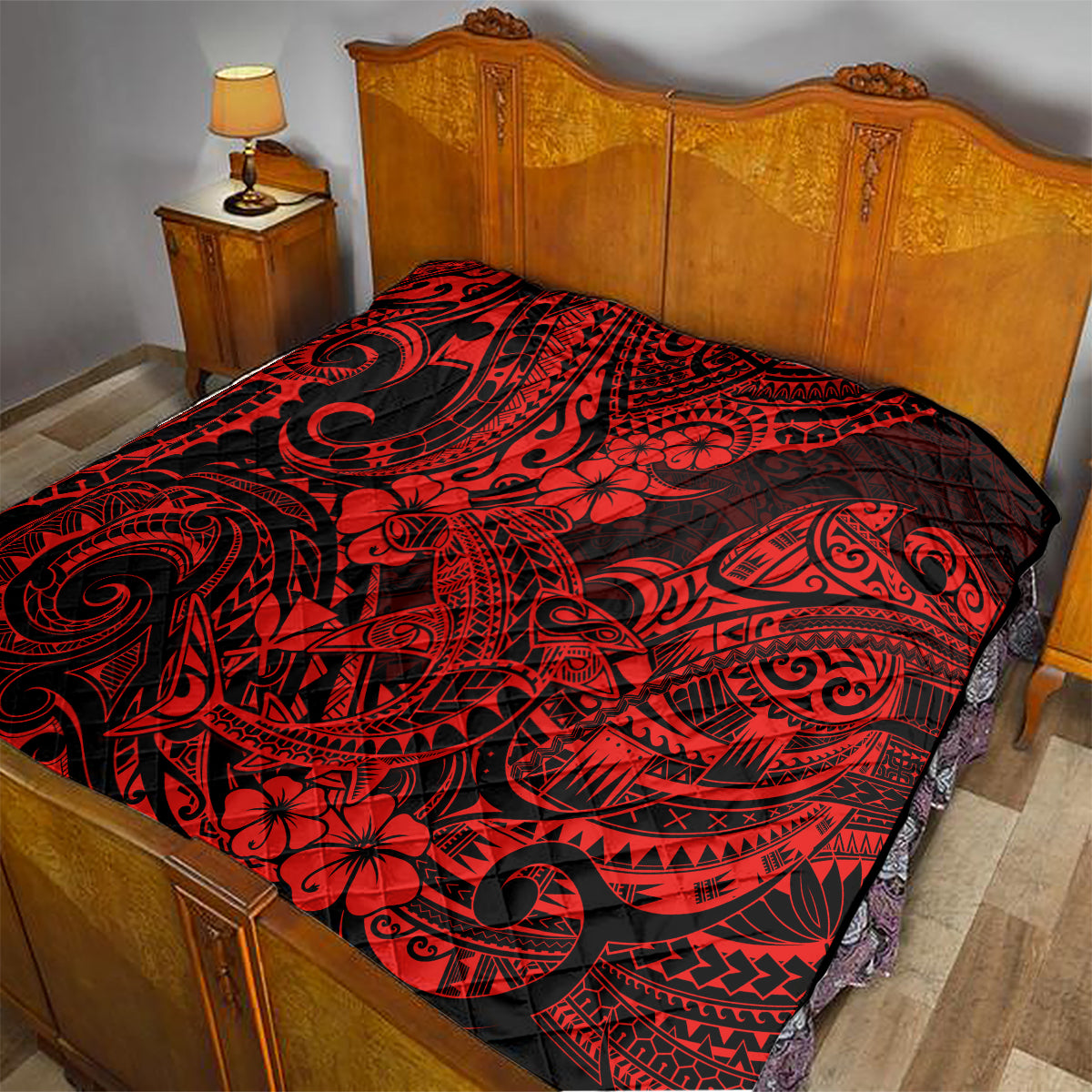 Hawaii Shark Quilt Polynesian Pattern Red Version - Wonder Print Shop